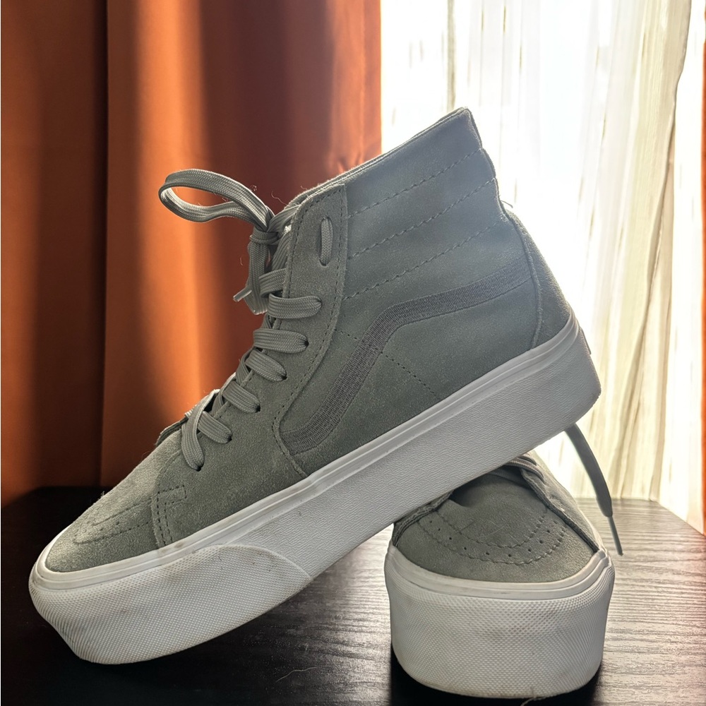 Vans Sk8 Hi Taper Shadow Green Suede 9.5 Women 8 Men Platform